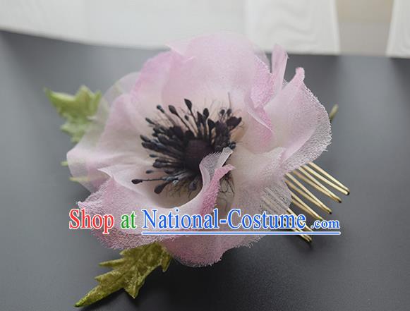 Chinese Handmade Pink Silk Camellia Hairpin Cheongsam Hair Accessories Traditional Hanfu Hair Comb