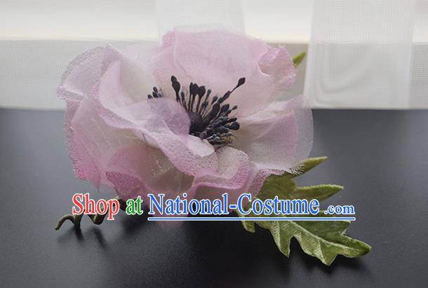 Chinese Handmade Pink Silk Camellia Hairpin Cheongsam Hair Accessories Traditional Hanfu Hair Comb