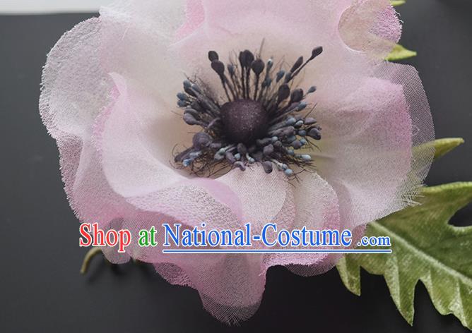 Chinese Handmade Pink Silk Camellia Hairpin Cheongsam Hair Accessories Traditional Hanfu Hair Comb