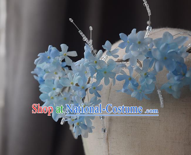 Chinese Handmade Beads Tassel Hair Accessories Traditional Hanfu Blue Flowers Hair Clasp