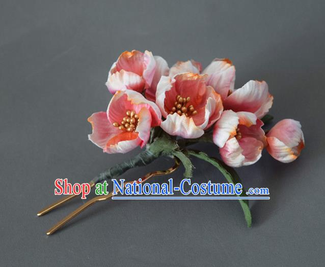 Chinese Handmade Ancient Princess Pink Flowers Hairpin Traditional Ming Dynasty Hair Stick