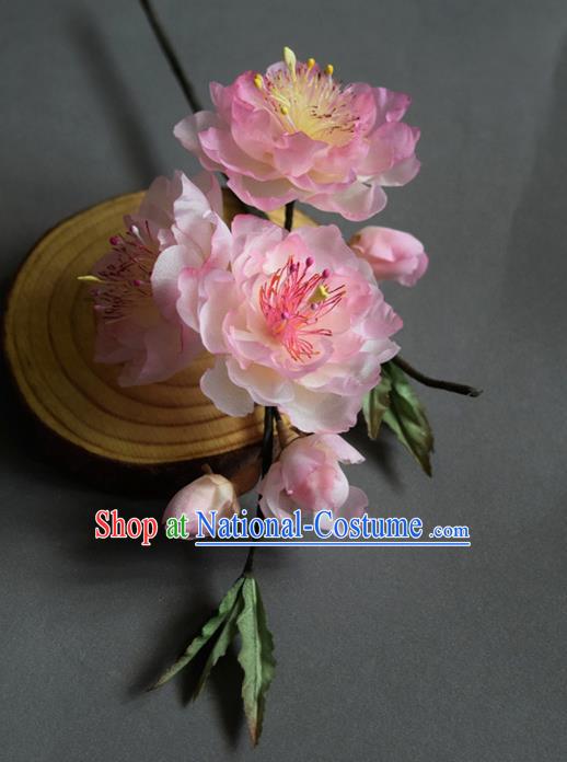 Chinese Handmade Cheongsam Hairpin Traditional Ming Dynasty Pink Silk Peach Blossom Hair Stick