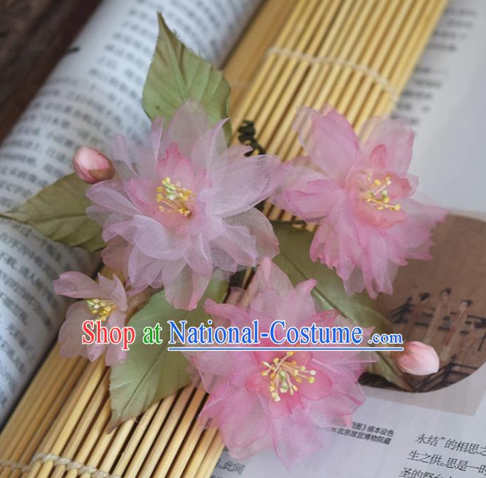 Chinese Handmade Qipao Dress Hair Accessories Traditional Hanfu Pink Silk Sakura Hair Stick