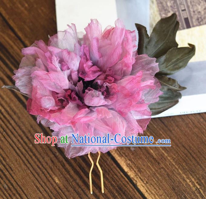 Chinese Traditional Hanfu Purple Peony Hair Stick Handmade Ancient Court Woman Hairpin