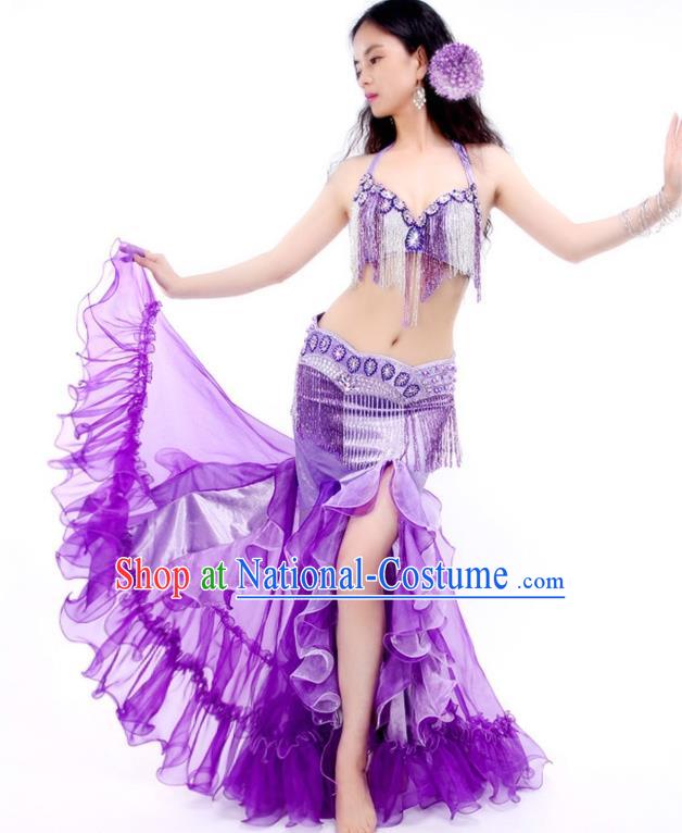 Asian Oriental Dance Stage Performance Clothing Indian Traditional Belly Dance Purple Sexy Outfits