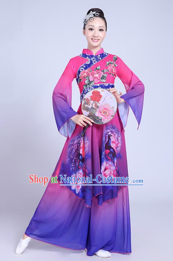 China Fan Dance Costume Spring Festival Gala Yangko Dance Purple Outfits Folk Dance Clothing