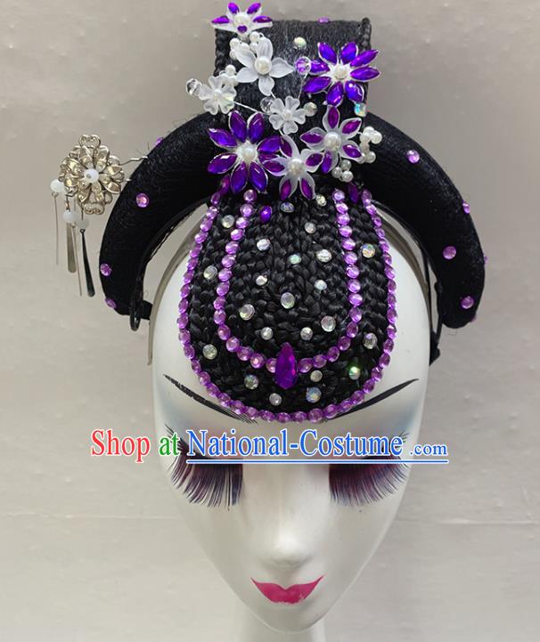 China Classical Dance Hair Accessories Traditional Stage Performance Wigs Headwear