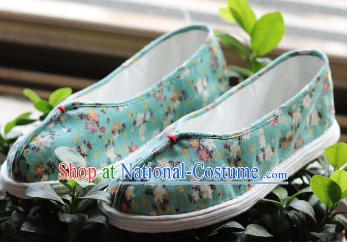 China Handmade Multi Layered Cloth Shoes National Woman Printing Green Flax Shoes