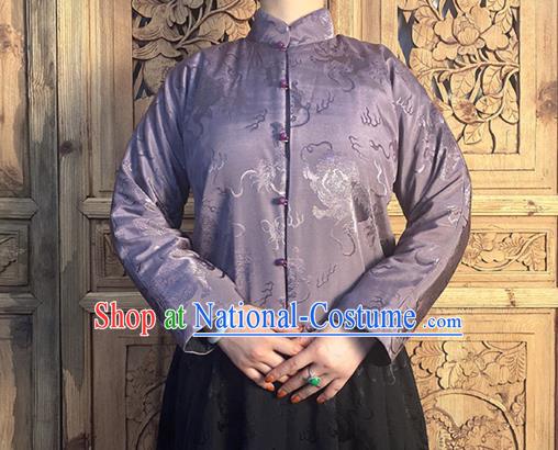 China National Cheongsam Stand Collar Shirt Tang Suit Upper Outer Garment Classical Purple Silk Blouse