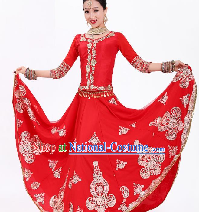 Asian Traditional Court Bride Stage Performance Costumes Indian Wedding Lehenga Red Dress