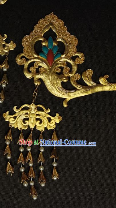 Handmade Chinese Traditional Tang Dynasty Golden Honeysuckle Hairpin Ancient Palace Lady Hair Accessories