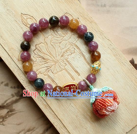 Chinese National Cheongsam Beads Lotus Wristlet Accessories Traditional Qing Dynasty Amethyst Bracelet