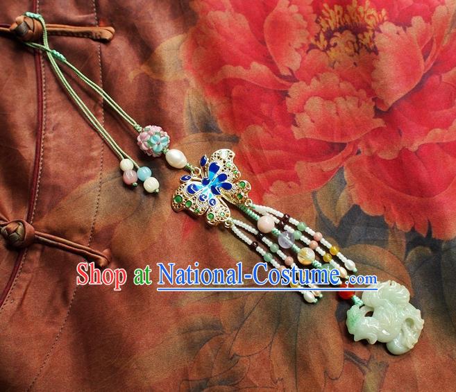 Chinese National Cheongsam Cloisonne Butterfly Brooch Traditional Jadeite Cock Pendant Accessories