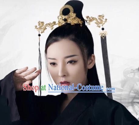 Chinese Ancient Swordswoman Hair Accessories Golden Hair Crown and Hairpins