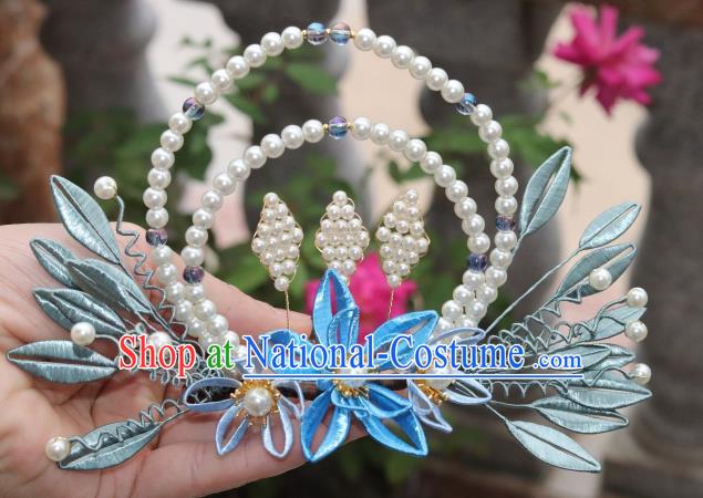 Chinese Traditional Hanfu Pearls Hair Comb Ancient Ming Dynasty Princess Hair Crown