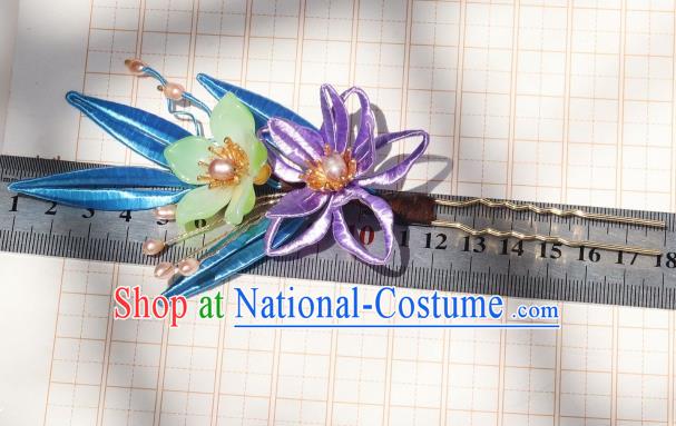 Chinese Handmade Ming Dynasty Hair Accessories Ancient Palace Princess Purple Silk Flower Hairpin