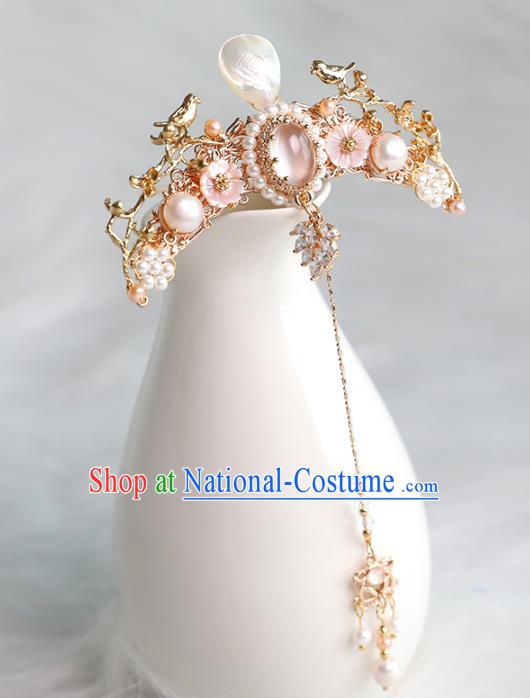 Chinese Ancient Palace Beauty Tassel Hairpin Traditional Ming Dynasty Princess Shell Hair Crown