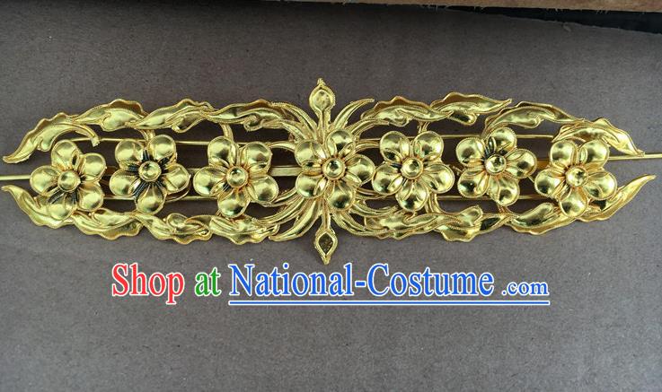 Chinese Traditional Ming Dynasty Queen Hair Accessories Ancient Court Woman Golden Plum Blossom Hairpin