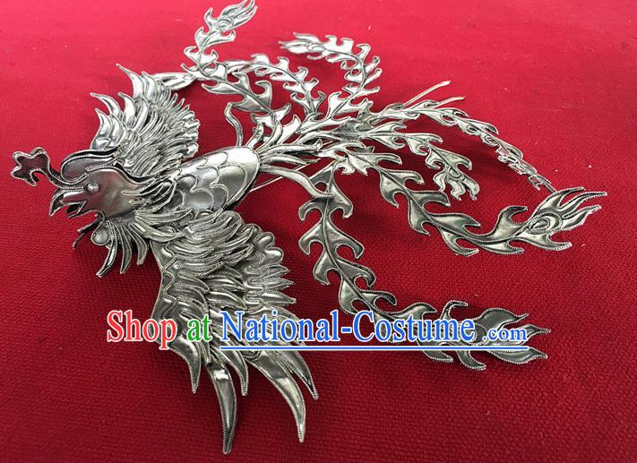 Chinese Ancient Bride Hairpin Traditional Ming Dynasty Silver Phoenix Hair Crown