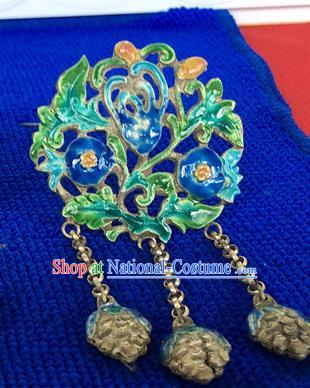 Chinese Ancient Princess Silver Tassel Hairpin Traditional Qing Dynasty Court Lady Cloisonne Pomegranate Hair Stick