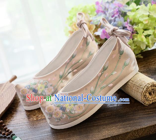 China Handmade Ancient Princess Shoes National Embroidered Cloth Shoes Traditional Ming Dynasty Hanfu Bow Shoes