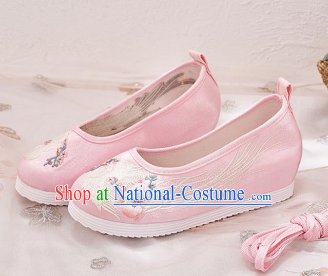 China National Embroidered Phoenix Shoes Traditional Hanfu Pink Satin Shoes Handmade Ancient Princess Shoes