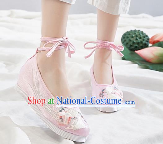 China National Embroidered Phoenix Shoes Traditional Hanfu Pink Satin Shoes Handmade Ancient Princess Shoes