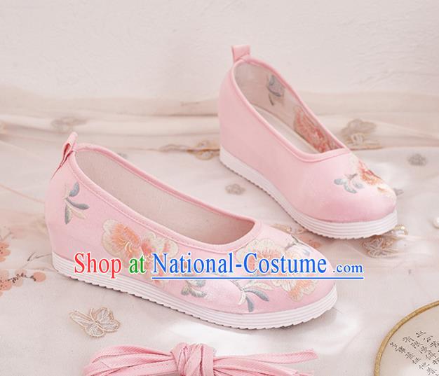 China National Embroidered Phoenix Shoes Traditional Hanfu Pink Satin Shoes Handmade Ancient Princess Shoes