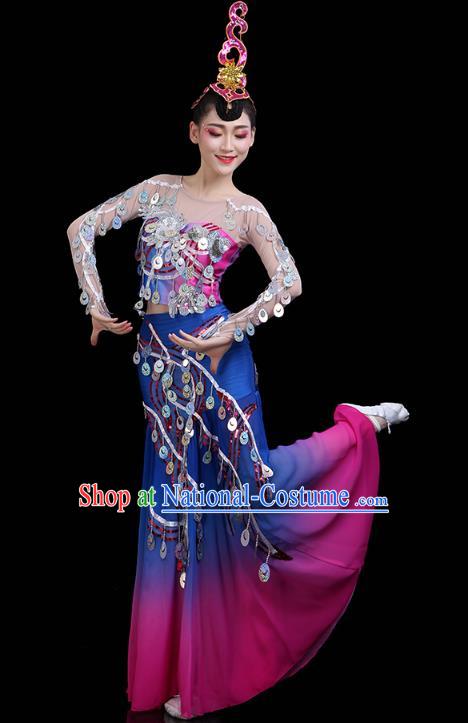 Chinese Yunnan Ethnic Peacock Dance Sequins Dress Traditional Dai Nationality Performance Costume