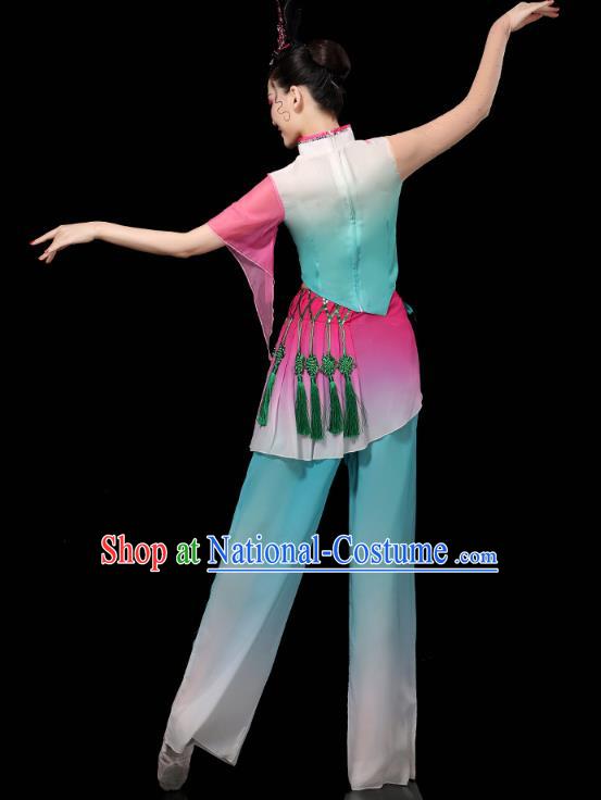 China Folk Dance Performance Blue Outfits Yangko Dance Clothing Traditional Fan Dance Costume