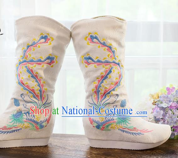 Chinese National Embroidered Cloth Shoes Traditional Hanfu Swordsman White Boots