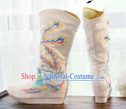 Chinese National Embroidered Cloth Shoes Traditional Hanfu Swordsman White Boots