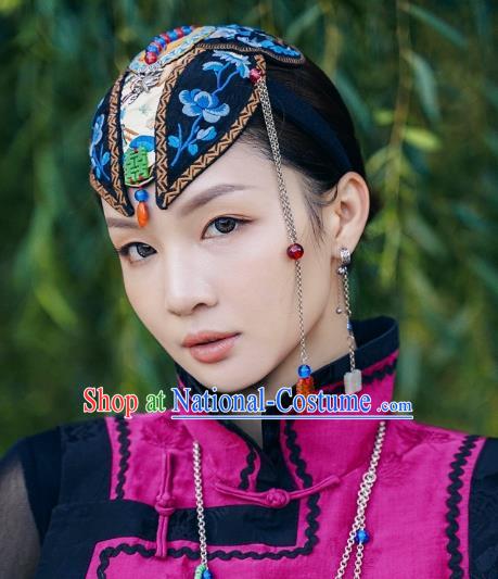 China Handmade National Folk Dance Tassel Headwear Traditional Ethnic Wedding Embroidered Hair Clasp