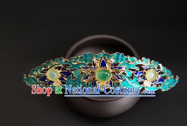 China Ancient Empress Hairpin Traditional Ming Dynasty Blueing Lotus Hair Crown