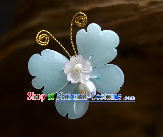 Chinese Ancient Palace Princess Hairpin Traditional Song Dynasty Aquamarine Butterfly Hair Stick