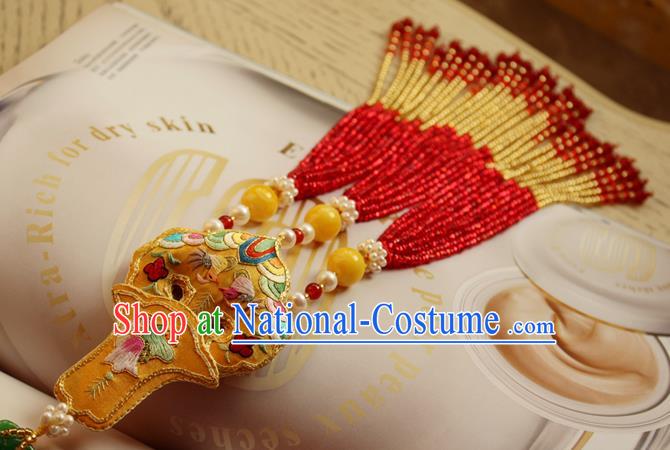 Chinese National Waist Tassel Pendant Classical Qipao Dress Embroidered Yellow Sachet Brooch