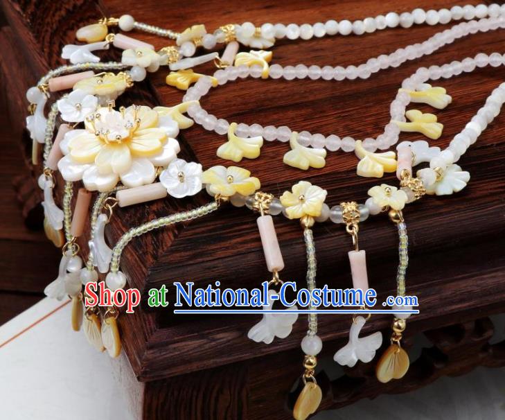 China Traditional Ming Dynasty Shell Flowers Necklace Handmade Ancient Princess Beads Tassel Necklet Accessories