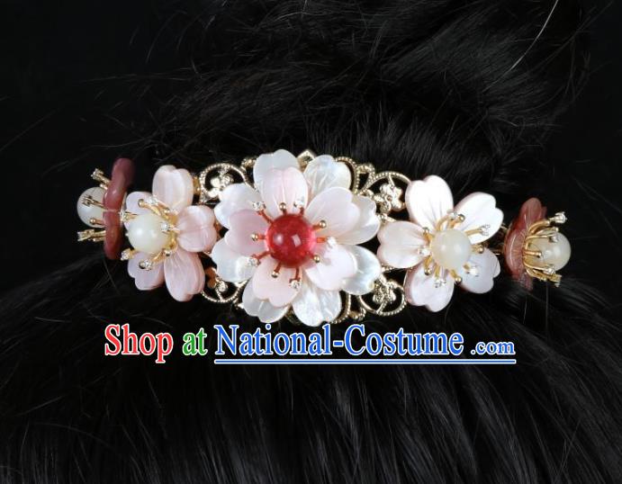 Chinese Ancient Palace Lady White Shell Sakura Hair Stick Traditional Tang Dynasty Princess Hair Crown