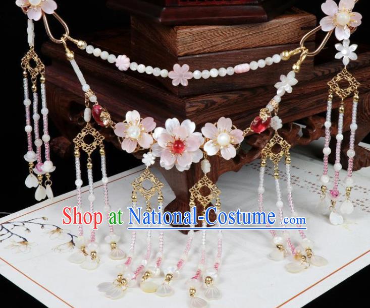 China Traditional Ming Dynasty Shell Petals Tassel Necklet Handmade Ancient Princess Sakura Necklace Accessories