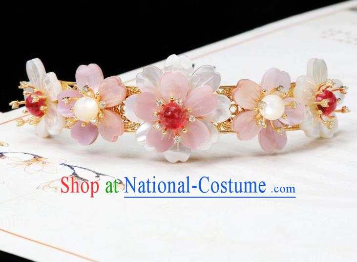 Chinese Ancient Princess Hair Stick Traditional Tang Dynasty Pink Shell Sakura Hair Crown