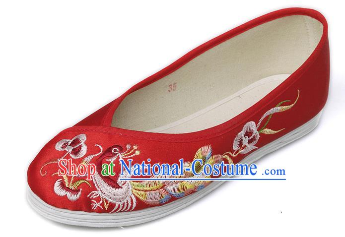 China Traditional Embroidered Phoenix Red Shoes National Wedding Bride Boots