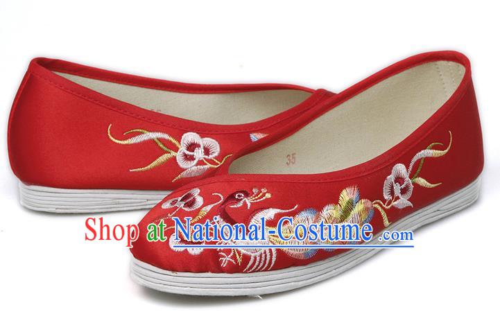 China Traditional Embroidered Phoenix Red Shoes National Wedding Bride Boots