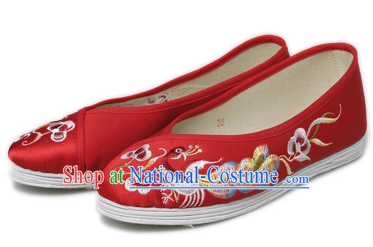 China Traditional Embroidered Phoenix Red Shoes National Wedding Bride Boots