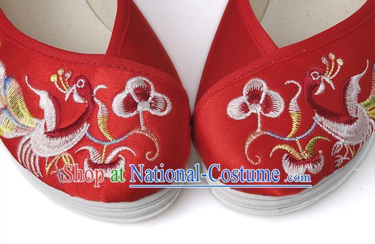 China Traditional Embroidered Phoenix Red Shoes National Wedding Bride Boots