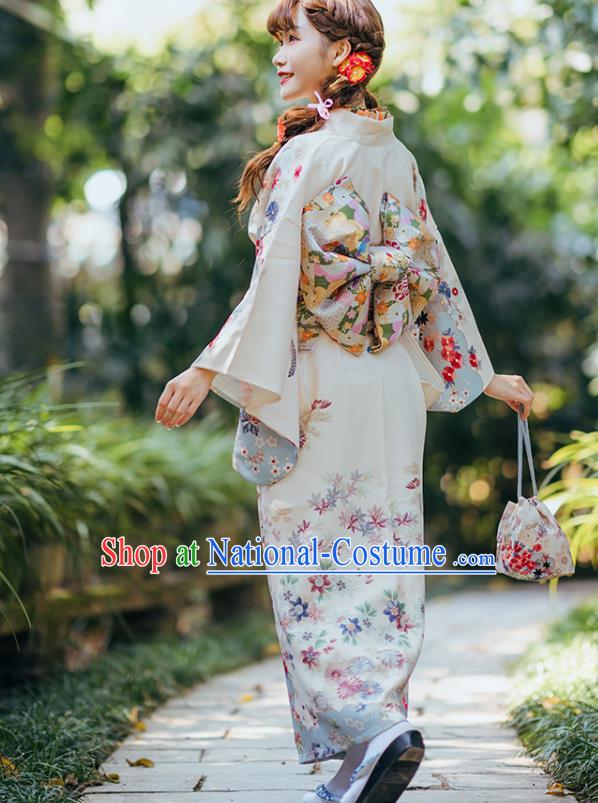 Japanese Traditional Costumes Asian Japan Printing White Tsukesage Kimono