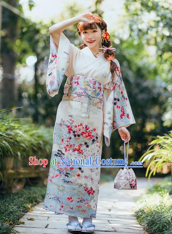 Japanese Traditional Costumes Asian Japan Printing White Tsukesage Kimono