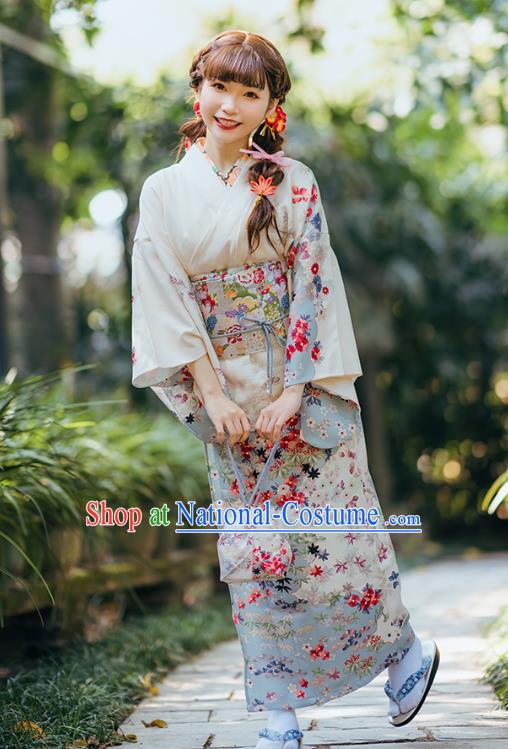 Japanese Traditional Costumes Asian Japan Printing White Tsukesage Kimono