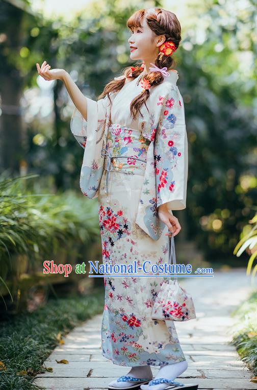 Japanese Traditional Costumes Asian Japan Printing White Tsukesage Kimono