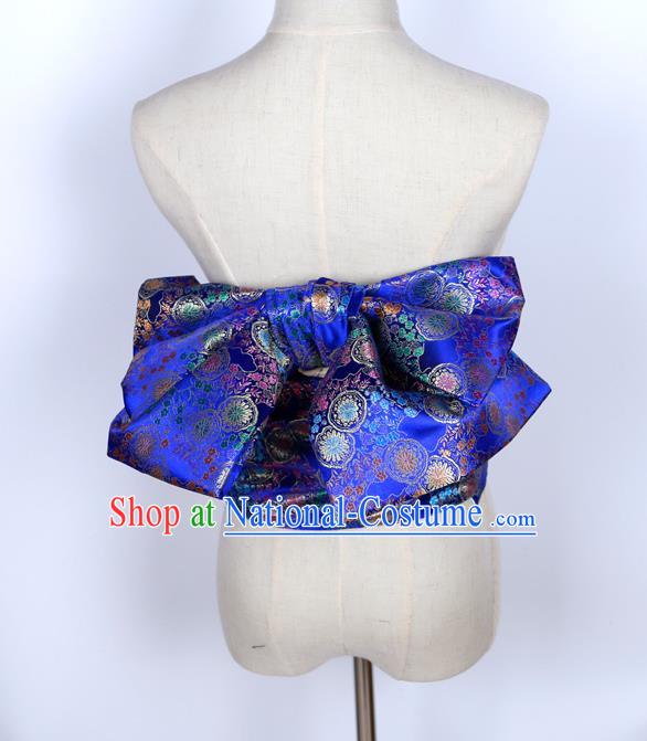 Japan Traditional Yukata Waistband Japanese Kimono Royalblue Brocade Belt