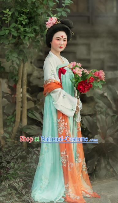 China Ancient Court Lady Green Hanfu Dress Traditional Tang Dynasty Noble Countess Historical Clothing Complete Set